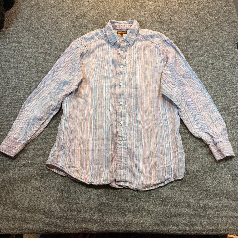 Lenor Romano Womens Stripe Button Down Shirt Long Sleeve Casual Cotton Medium